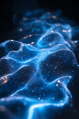 Aufkleber - A mesmerizing display of blue waves illuminated by sparkling particles, creating an ethereal glow reminiscent of a cosmic ocean.