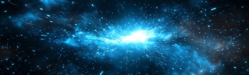Aufkleber - A stunning cosmic scene showcasing vibrant blue hues and swirling galaxies amidst a vast star-filled universe.