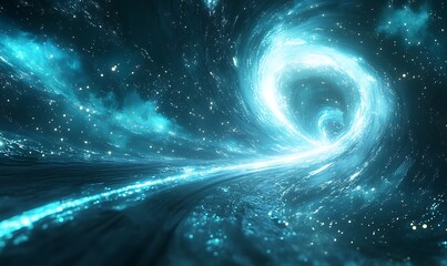 Aufkleber - An ethereal cosmic tunnel spirals through a starry expanse, showcasing vibrant blues and whites, suggesting a journey through space and time.