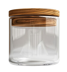 Wall Mural - Empty glass jar with wooden lid isolated on transparent background