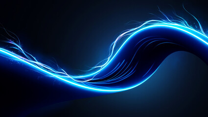 Abstract effect of light energy movement with a blue curved line light effect. Glowing blue magic effect, featuring a glowing blue wave of light trails on a dark background.