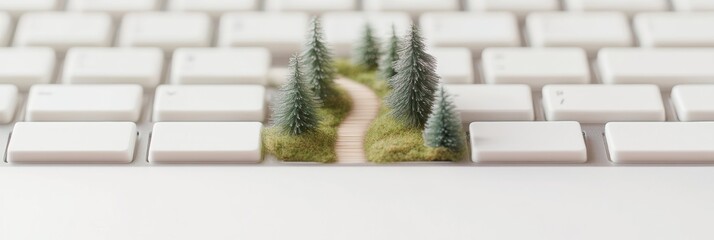 Poster - Minimalist Conceptual Forest Path on Keyboard in Pastel Tones