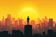 © Syahrul Zidane A - A person standing at the top of a skyscraper overlooking a modern city skyline