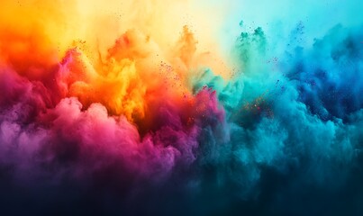 Leinwandbilder - A vibrant explosion of colorful clouds in hues of orange, pink, and blue, creating a dynamic and artistic visual effect.