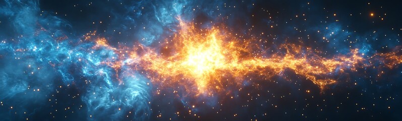 Aufkleber - A vibrant cosmic scene depicting an explosion of light and energy amidst swirling clouds of interstellar gas and countless stars.