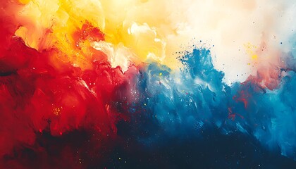 Aufkleber - A vibrant watercolor abstract painting featuring warm reds, oranges, and cool blues blending seamlessly.