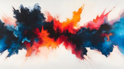 Poster - A vibrant abstract artwork featuring explosive splashes of blue, black, orange, and red, evoking energy and creativity in a dynamic visual composition.