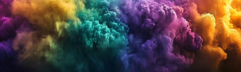Aufkleber - A vibrant explosion of colorful smoke creates a mesmerizing gradient of hues, blending seamlessly from green to purple and gold.