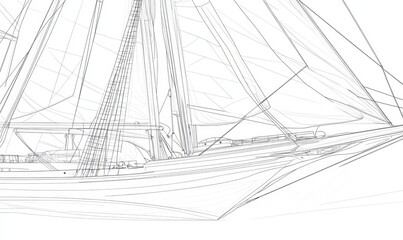 Wall Mural - Line art drawing of a sailboat on the water.