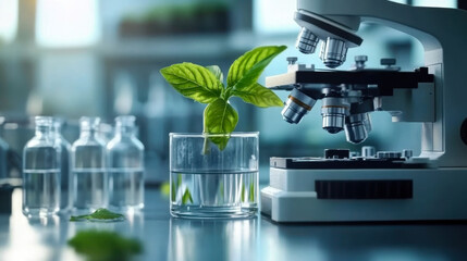 a Modern Laboratory Research Scientist Conducts Experiments by Synthesising Compounds with use of Dropper and Plant in a Test Tube