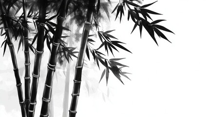 Wall Mural - Black ink drawing of a bamboo tree, white background