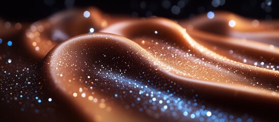 Wall Mural - a close-up of shimmering waves of silky material with sparkling particles.