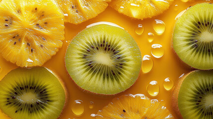 Wall Mural - seamless background image is cover with lots of water,kiwifruit,flower