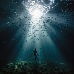 Poster - Free driver swimming under ocean