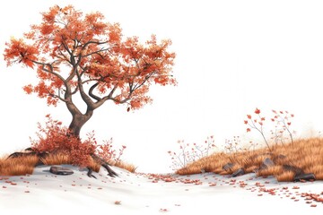 Wall Mural - Autumn tree, snowy landscape