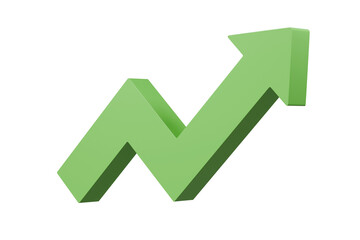 3d green arrow growing up icon. minimal cartoon success green arrow up soaring finances icon isolate