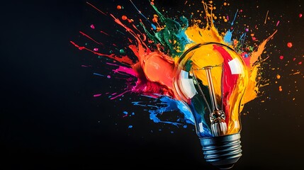 Wall Mural - a light bulb exploding with colorful paint splashes