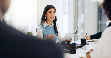 Poster - Boardroom, documents and meeting with business people in office for discussion or planning. Coaching, collaboration or training with corporate group in workplace for strategy or upskill development