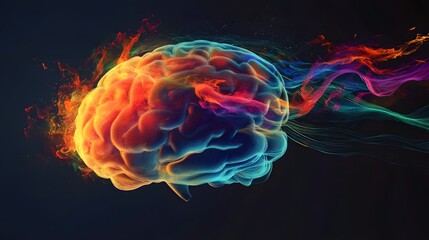 Wall Mural - abstract brain with colorful flames and smoke