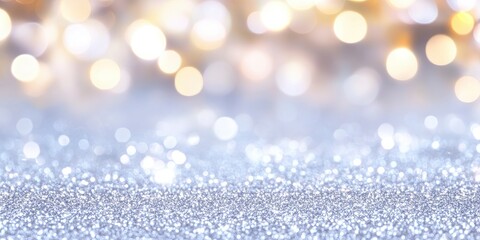 festive or special events concept, A background of sparkling silver glitter with soft pastel bokeh lights