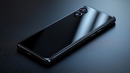 Black Smartphone with Dual Camera on Dark Background