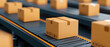 © Wonderful Studio - A row of closed cardboard boxes moves along a conveyor belt in a modern warehouse, illustrating the efficiency of package handling and logistics.