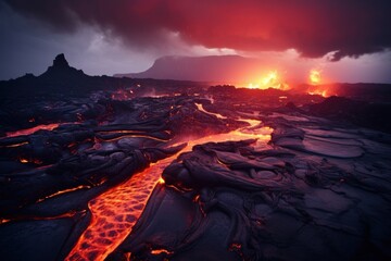 Canvas Print - Volcano nature lava landscape.