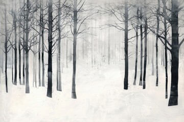 Wall Mural - Snow forest of etching snow art vegetation.