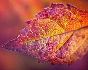 Poster - A close-up of a vibrant leaf with intricate veins. AI.