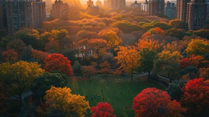 Sticker - A vibrant park with colorful trees in autumn. AI.