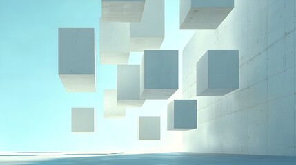 Aufkleber - Floating geometric shapes casting unexpected shadows creating captivating illusions of depth and dimension in a minimalist digital composition  This striking surreal scene offers a modern