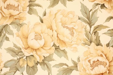 Canvas Print - Light brown vintage peonies print on paper backgrounds pattern art.