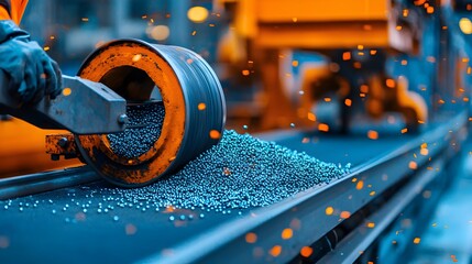 Poster - Industrial Conveyor Belt System Equipped with Magnets for Efficient and Sorting of Various Materials in a Factory or Recycling Plant Setting