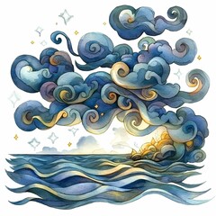 Wall Mural - Abstract Watercolor Galaxy with Swirling Clouds