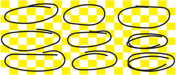 Wall Mural - set of sketches of drawn circular line. a set of ellipse doodles. sketch ovals, bubbles to circle an