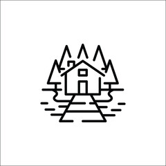 Forest Cabin icon. Simple icon representing a house in the woods, ideal for social media, app, and web design. Vector illustration