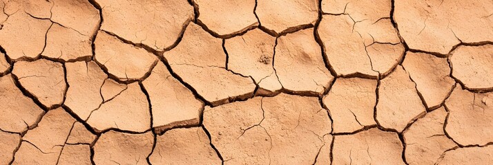 Scorched and Cracked Earth Showcasing the Devastating Effects of Drought and Climate Crisis   Dry barren landscape with a pattern of deep cracks in the parched desiccated soil