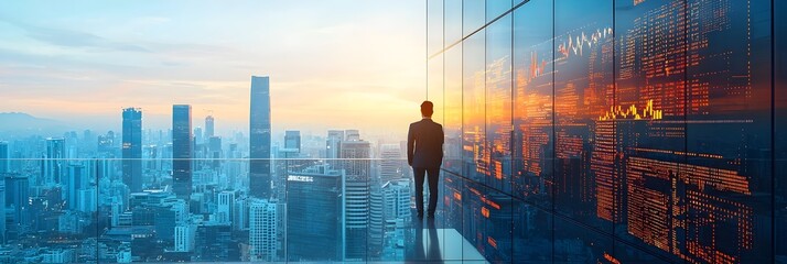 Poster - Silhouettes of buildings silhouetted against the colorful sky at sunrise or sunset represent the potential for new opportunities growth and progress in a rapidly evolving urban landscape