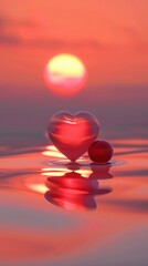 Wall Mural - Red heart sunset