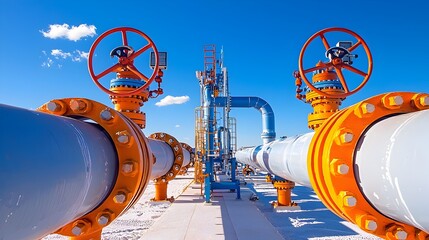 Poster - A vast network of pipelines extending towards the distant horizon symbolizing an uninterrupted supply and distribution of resources