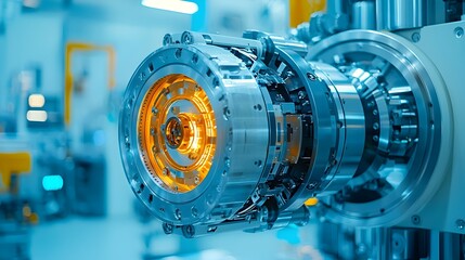 Aufkleber - Closeup view of rotating and moving machinery components within an industrial refinery facility capturing the dynamic production process and inner workings of the energy manufacturing plant