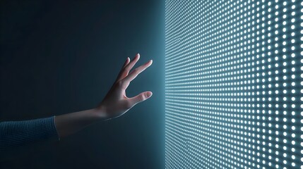 Aufkleber - Dramatic silhouette of a hand reaching out against a bright glowing light source or digital screen  Conceptual modern and minimalist composition with a sense of mystery and atmosphere