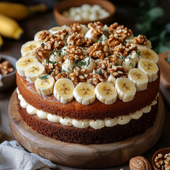 Vanilla Banana Walnut Cake Recipe.