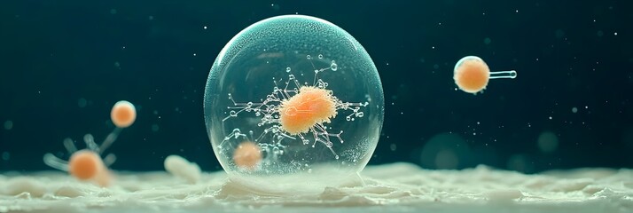 Fototapete - Mesmerizing bubbles floating in a captivating liquid visualizing the intricate chemical reactions and fluid dynamics at play  This image showcases the beauty and complexity of scientific phenomena