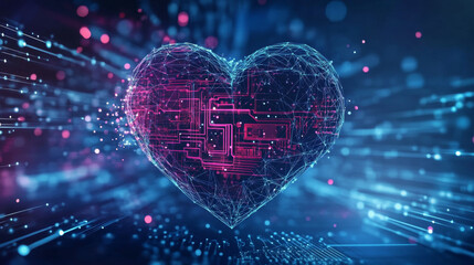 artificial intelligence (ai) is represented by a heart shape combined with a circuit board, set agai