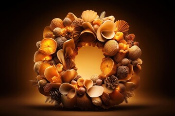 Wall Mural - DIY Dried Fruit Light Wreath Festive Holiday Decoration Ideas  Creative Christmas Craft Project for a Unique Elegant Look