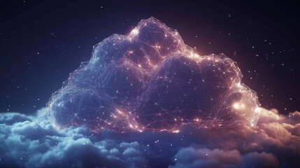 Cloud computing is a way of using computer resources over the internet, like a network of powerful servers. It's a modern technology that's shaping the digital future.low poly digital wireframe.
