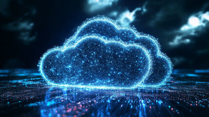 Cloud computing is a way of using computer resources over the internet, like a network of powerful servers. It's a modern technology that's shaping the digital future.low poly digital wireframe.