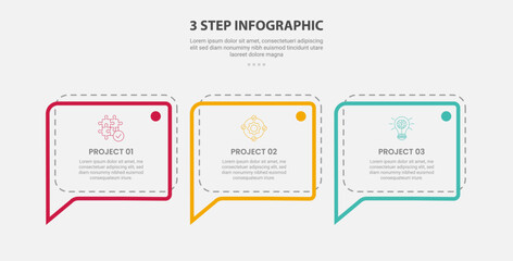 3 points template infographic outline style with 3 point step template with callout discussion box w
