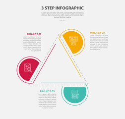 3 points template infographic outline style with 3 point step template with creative triangle structure with half circle edge for slide presentation